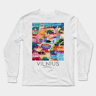 A Pop Art Travel Print of Vilnius - Lithuania Long Sleeve T-Shirt